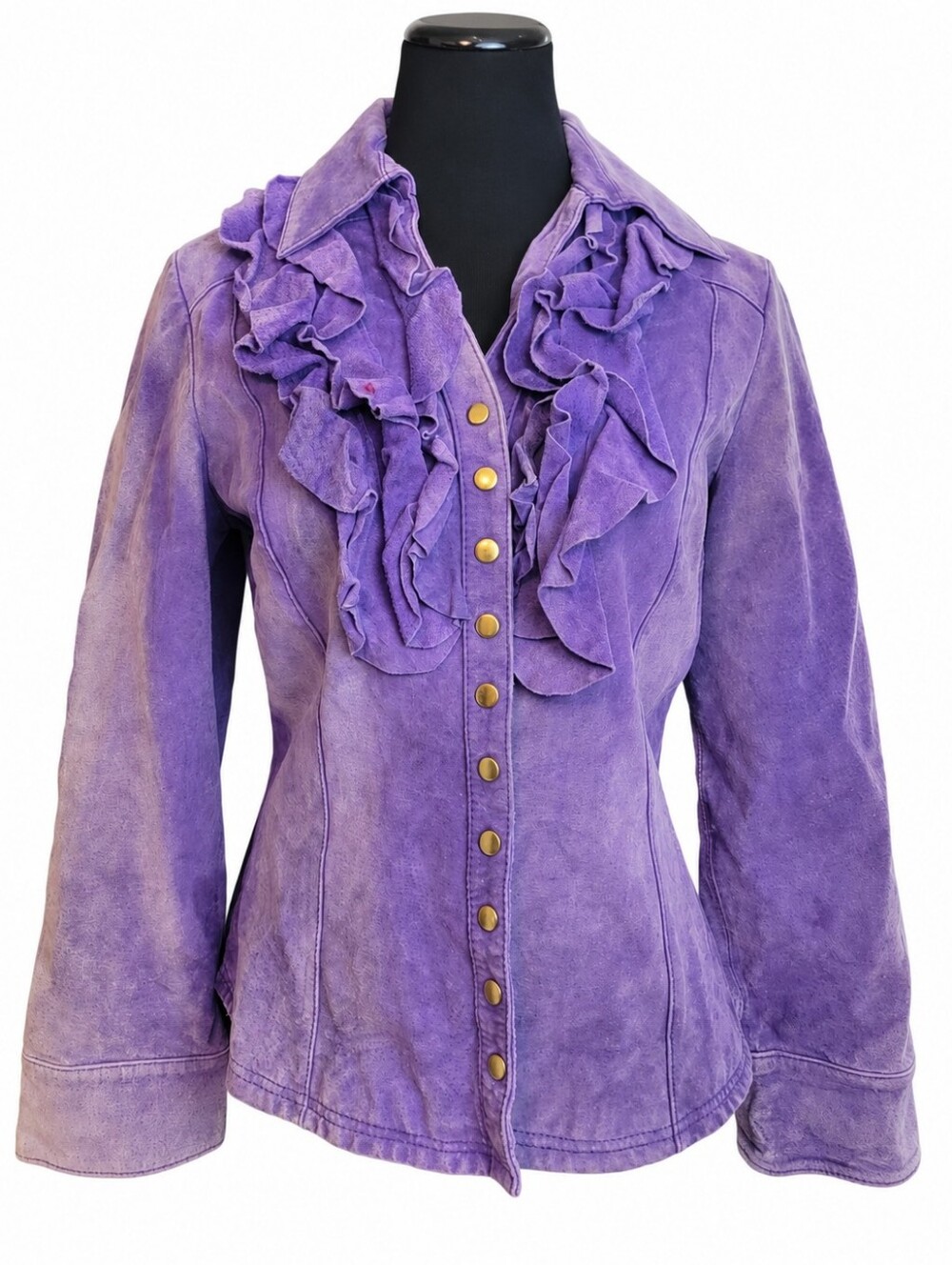 Vintage BEREK² Purple Leather Ruffle Jacket Size L 100% Leather Y2K Statement